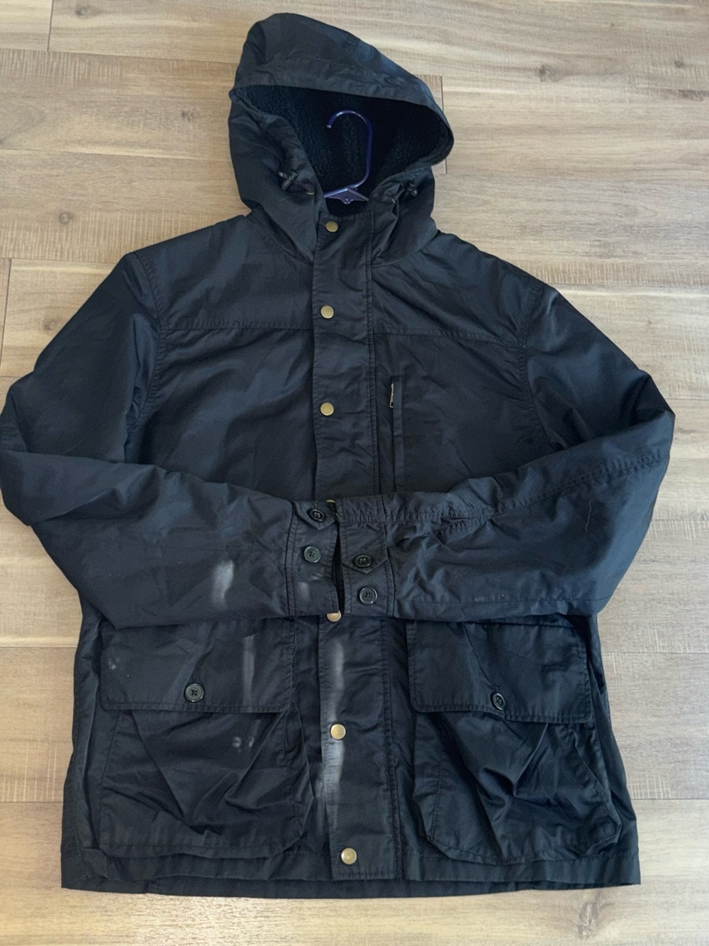 J.Crew Black Fleece Lined Hooded Utility Winter Jacket Field Coat Large